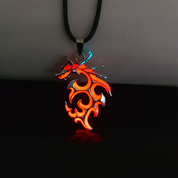 Luminaries Alloy Dragon Pendant Necklace, Glow In The Dark Jewelry for Women, Coral, 23.62 inch(60cm)