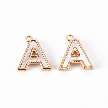Brass Charms, with Shell, Real 18K Gold Plated, Nickel Free, Letter.A, 9.5x9x2mm, Hole: 0.9mm