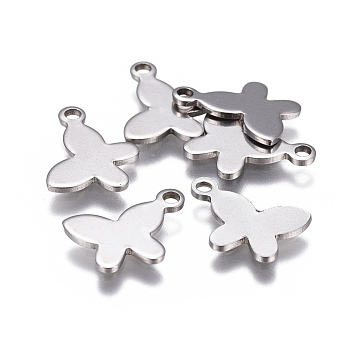 201 Stainless Steel Stamping Blank Tag Charms, Butterfly, Stainless Steel Color, 12.5x10x0.8mm, Hole: 1.4mm