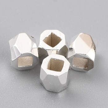 Brass Spacer Beads, Long-Lasting Plated, Faceted Column, 925 Sterling Silver Plated, 3x3~3.5mm, Hole: 1.4mm