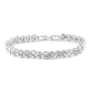 Rhinestone Tennis Bracelets, Platinum Alloy Heart Link Chain Bracelets for Woman, 7-3/4 inch(19.8cm)