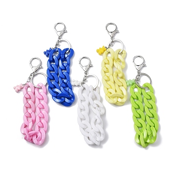 Acrylic Curb Chain Keychain, with Resin Bear Charm and Alloy Split Key Rings, Mixed Color, 17.7~18cm
