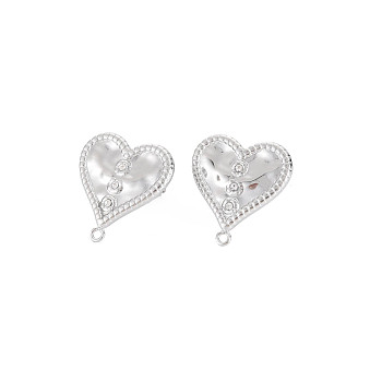 304 Stainless Steel Stud Earring Findings, with Ear Nuts, Loop and Crystal Rhinestone, Heart, Stainless Steel Color, 17.5x16.5mm, Hole: 1.2mm, Pin: 0.7mm