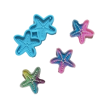 Starfish Shape Pendant Silicone Molds, Resin Casting Molds, for UV Resin & Epoxy Resin Jewelry Making, Sky Blue, 80x41.5x4.5mm, Hole: 2mm, Inner Diameter: 38x30mm