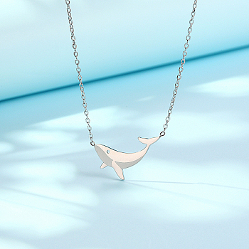 Stainless Steel Pendant Necklaces with Cable Chains, Dolphin, Stainless Steel Color, 17.72 inch(45cm)