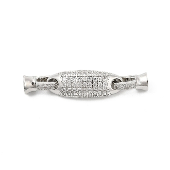 Brass Micro Pave Cubic Zirconia Fold Over Clasps, Cadmium Free & Nickel Free & Lead Free, Oval, Platinum, 44mm