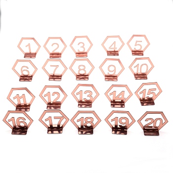 Acrylic Table Numbers Cards, Hexagon with Number 1~20, for Wedding, Restaurant, Birthday Party Decorations, Pink, 10x4x8.7cm