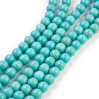 Synthetic Turquoise Beads Strands, Dyed, Round, Light Sea Green, 10mm, Hole: 1mm, about 800pcs/1000g