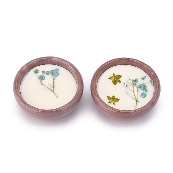 SaddleBrown Porcelain Candles, Bowl Shaped Smokeless Decorations, with Dryed Flowers, the Box only for Protection, No Supply Again if the Box Crushed, Green, 65x31mm, 2pcs/set