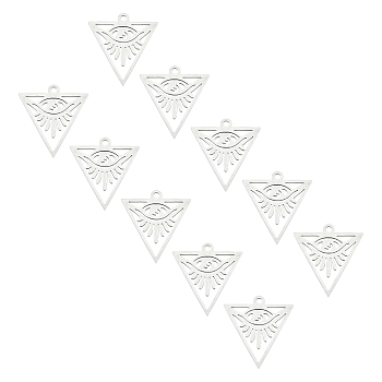 201 Stainless Steel Pendants, Filigree Joiners Findings, Laser Cut, Triangle with Eye, All Seeing Eye, Stainless Steel Color, 20x19.5x1mm, Hole: 1.4mm, 10pcs/box
