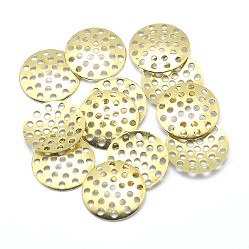 Brass Finger Ring/Brooch Sieve Findings, Perforated Disc Settings, Lead Free & Cadmium Free & Nickel Free, Flat Round, Unplated, 16x2mm, Hole: 1mm