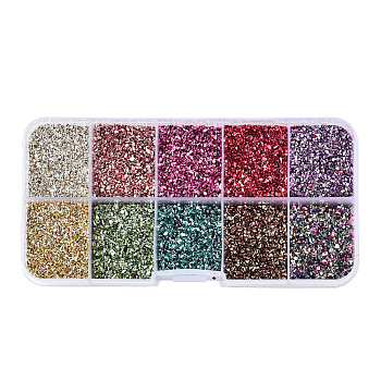 10 Grid Electroplate Glass Chip Beads, Nail Art Decoration Accessories, No Hole, Mixed Color, 1~3x1~2x0.5~1.5mm