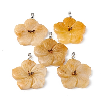Natural Topaz Jade Big Pendants, Peach Blossom Charms, with Platinum Plated Alloy Snap on Bails, 57x48x9mm, Hole: 6x4mm