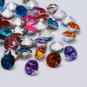 Imitation Taiwan Acrylic Rhinestone Pointed Back Cabochons, Faceted, Diamond, Mixed Color, 12x7.5mm, about 500pcs/bag