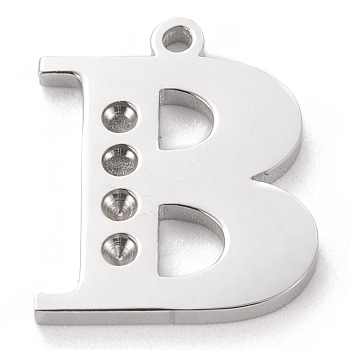 304 Stainless Steel Letter Pendant Rhinestone Settings, Stainless Steel Color, Letter.B, B: 15x12.5x1.5mm, Hole: 1.2mm, Fit for 1.6mm rhinestone