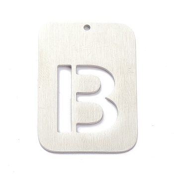 304 Stainless Steel Pendants, Rectangle with Alphabet, Hollow, Letter.B, 32x22x1mm, Hole: 1.5mm