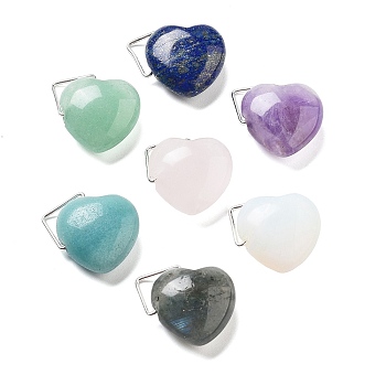 Natural & Synthetic Mixed Gemstone Pendants, Heart Charms with Platinum Tone Brass Findings, 15~16x16~16.5x7.5mm, Hole: 2.5~4x4~7mm