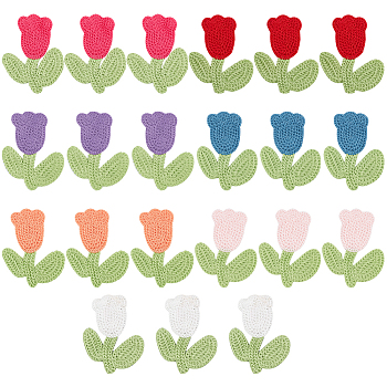 21Pcs 7 Colors Tulip Flower Shape Polyester Knitted Appliques, Costume Hat Bag Ornament Accessories, Mixed Color, 78x62x2.5mm, 3pcs/color