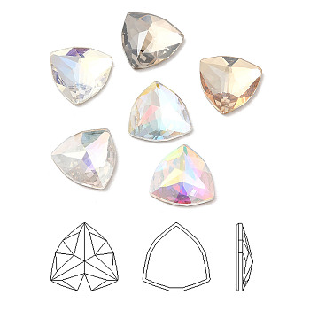K9 Glass Rhinestone Cabochons, Flat Back & Back Plated, Faceted, Triangle, Mixed Color, 12x12x4.5mm