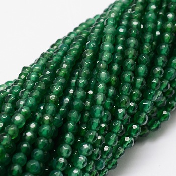 Dyed Natural White Jade Round Beads Strands, Faceted, Green, 4mm, Hole: 1mm, about 92pcs/strand, 15.3 inch