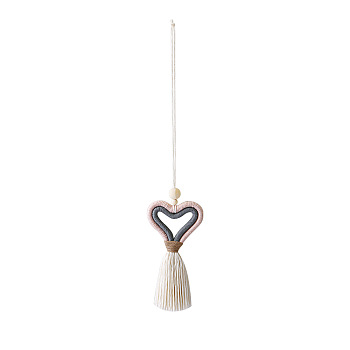 Cotton Tassel Pendant Decorations, Braided Heart Hanging Ornament, Pink, 33.5~36x6.5~7.8cm