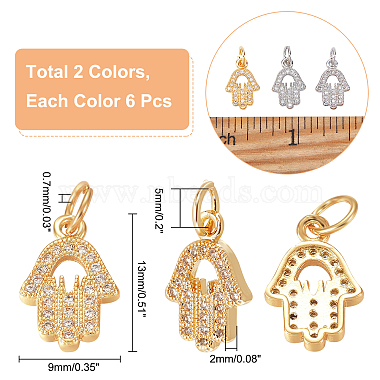 12Pcs 2 Colors Brass Micro Pave Clear Cubic Zirconia Charms(ZIRC-NB0001-77)-2