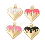 Rack Plating Brass Enamel Pendants, with Jump Ring, Cadmium Free & Lead Free, Long-Lasting Plated, Real 18K Gold Plated, Heart Charm, Mixed Color, 19x19.5x2mm, Hole: 3.5mm(KK-Z047-01-RS)