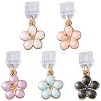 5Pcs Plastic Mobile Dustproof Plugs, with Alloy Enamel Flower Pendants, Golden, Mixed Color, 30mm(HJEW-FS00093)