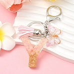 Resin & Acrylic & Faux Suede Tassel Keychain, with Alloy Clasp and Iron Rings, Letter Y, 9.5cm(KEYC-YW00123-25)