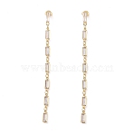 Cubic Zirconia Rectangle Dangle Stud Earrings, Real 18K Gold Plated Brass Long Tassel Earrings for Women, Cadmium Free & Nickel Free & Lead Free, Clear, 89.5x4x2mm, Pin: 0.8mm(EJEW-P206-03G-02)