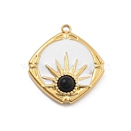 Natural Black Onyx(Dyed & Heated) Pendants, 304 Stainless Steel Enamel Rhombus Charms, PVD Vacuum Plating, Real 18K Gold Plated, 20.5x18.5x4.5mm, Hole: 1.5mm(STAS-R155-048G)