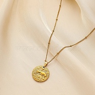Constellation Coin Stainless Steel Pendant Necklace for Women, Golden, Taurus, 17.72 inch(45cm)(PW-WG95399-06)