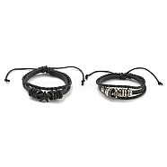 PU Imitation Leather Cord Triple Layer Multi-strand Bracelets, Alloy Links Bracelets, Mixed Shapes, Inner Diameter: 2-1/4~3-3/4 inch(5.7~9.5cm)(BJEW-P329-05)