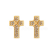 Cross Stainless Steel Crystal Rhinestone Stud Earrings for Women, Golden(RH7561-1)