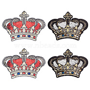 4Pcs 2 Styles Crown Shape Computerized Embroidery Cloth Iron On/Sew On Patches, Sequin/Paillette Appliques, Costume Accessories, Mixed Color, 176~196x242~275x0.9~1mm, 2pcs/style(DIY-BC0006-74)