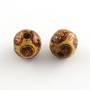Round Printed Natural Maple Wood Beads, Macrame Beads Large Hole, Sienna, 16x15mm, Hole: 5mm, about 830pcs/1000g(WOOD-R243-16mm-B04)