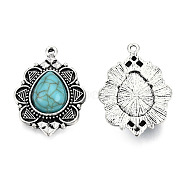 Tibetan Style Alloy Pendants, with Synthetic Turquoise, Cadmium Free & Lead Free, Teardrop, Antique Silver, 35x25x6mm, Hole: 1.8mm(X-PALLOY-R113-003-RS)