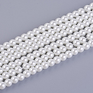 Eco-Friendly Dyed Glass Pearl Round Bead Strands, Cotton Cord Threaded, White, 6mm, Hole: 1.2~1.5mm, about 72pcs/strand, 15 inch(X-HY-A008-6mm-RB001)