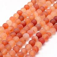 Frosted Natural Carnelian Beads Strands, Round, Dyed & Heated, Red, 6mm, Hole: 0.8mm, about 65pcs/strand, 15.1 inch(G-F372-6mm)
