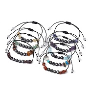 Natural Gemstone Braided Bead Bracelets, Word Love Acrylic Bead Adjustable Bracelets for Women, Inner Diameter: 5/8~3-1/4 inch(1.7~8.2cm), 9pcs/set.(BJEW-JB09607)
