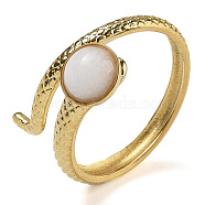 Natural White Jade Finger Rings, Snake 304 Stainless Steel Open Cuff Rings, Real 18K Gold Plated, Inner Diameter: 17mm(RJEW-U027-04G-07)