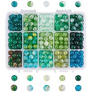 Two Tone Crackle Glass Beads Sets, with Baking Painted Transparent and Spray Painted Crackle Glass Beads, Round, Mixed Color, 140x108x30mm, about 460pcs/box(CCG-PH0003-07)