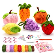 6 Style Fruit Yarn Knitting Beginner Kit, including Instruction, Plastic Locking Stitch Marker & Eye & Crochet Hooks, Yarn Needle, Yarns, Keychain Clasp, Mixed Color(DIY-F146-04)