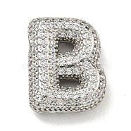 Platinum Plated Brass Micro Pave Cubic Zirconia Pendants, Letter Charms, Letter B, 20x18.5x6.5mm, Hole: 3x2mm(KK-L073-001P-B)