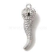 Rack Plating Brass Micro Pave Cubic Zirconia Pendant, Cadmium Free & Lead Free, Long-Lasting Plated, Horn of Plenty/Italian Horn Cornicello Charms, Platinum, 30x10mm, Hole: 1.6mm(KK-A229-03E-P)