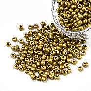 8/0 Baking Paint Glass Round Seed Beads, Dark Goldenrod, 3~3.5x2mm, Hole: 1~1.2mm, about 10000pcs/pound(SEED-S036-01B-06)