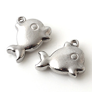 201 Stainless Steel Charms, Fish, Stainless Steel Color, 14x16.5x4.5mm, Hole: 1.5mm(STAS-Q195-43)
