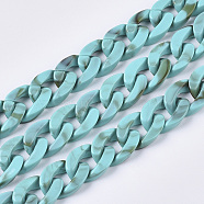 Handmade Acrylic Curb Chains, Imitation Gemstone Style, Two Tone Color, Dark Turquoise, Link: 23.5x16.5x5.5mm, about 39.37 inch(1m)/strand(SACR-N006-004A)