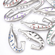 304 Stainless Steel Pendants, with Enamel, Fish, Mixed Color, Stainless Steel Color, 20x9x3mm, Hole: 1mm(STAS-T039-05A)