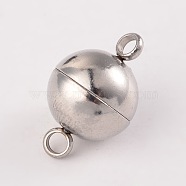 Round 304 Stainless Steel Magnetic Clasps with Loops,Stainless Steel Color,19x12mm, Hole: 2.5mm(STAS-N014-01-12mm)